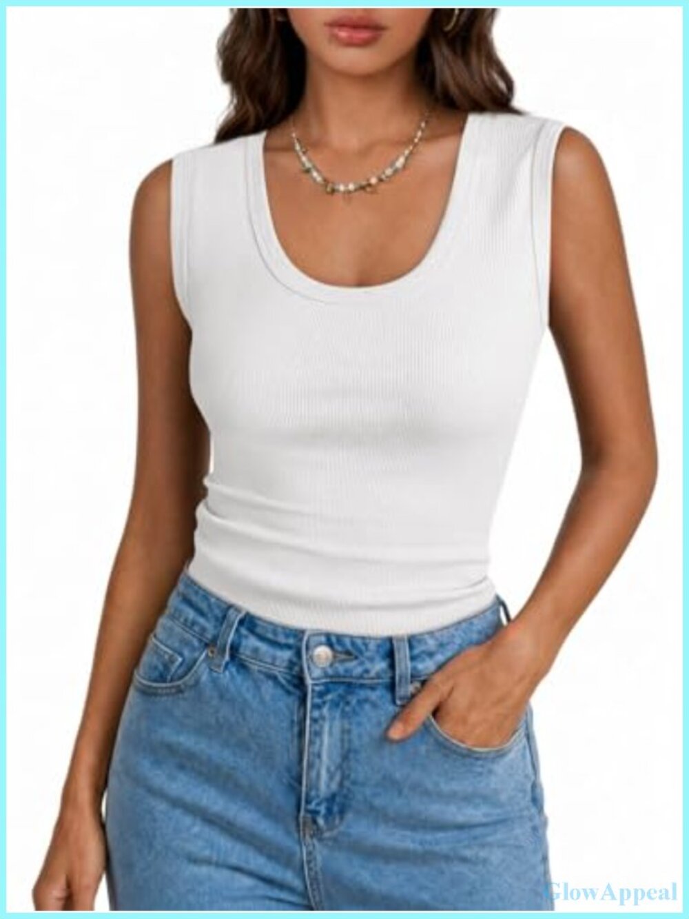 Womens Wide Strap Tank Top Ribbed Scoop Neck Sleeveless Summer Casual Basic